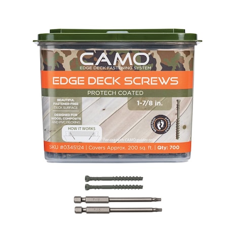 Camo Edge Deck Screws, Hidden Fastening, 1-7/8in, ProTech Coated 700 ct, 700PK 0345124